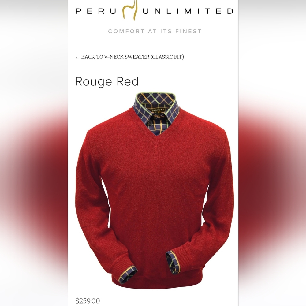 Peru Unlimited 100% Alpaca Wool Men's V-Neck Sweater in Rouge Red